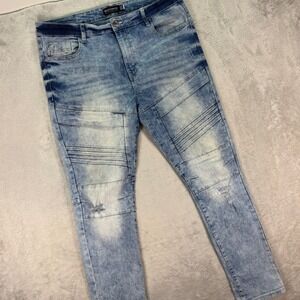 Southpole Men's Biker‎ Skinny Jeans 36x32 Light Wash Distressed Moto Style